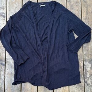 Oui linen blend navy blue Open front Cardigan size XL